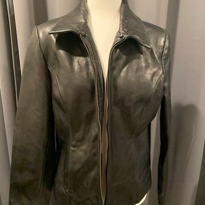 Black lamb skin leather jacket